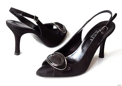 Versani black suede open-toe BUCKLE slingback PUMPS Shoes Italy sexy style 2041 - Image 1 of 3