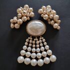 Vintage Bijoux BROCHE et BOUCLES D'OREILLES clips dorés et perles nacrées