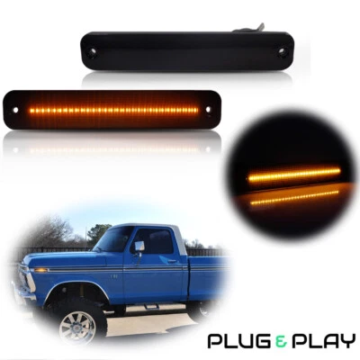 Smoked LED Amber Front Side Marker Lights For 1973-1979 Ford F100 F150 F250 F350 - Image 1 of 4