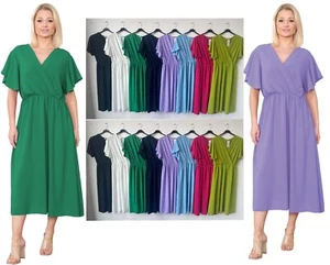 Nuevo Damas Cuello en V Italiano Envolvente Vestido Damas Manga Corta Verano Informal - Imagen 1 de 8
