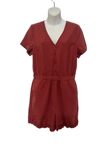 Sonoma Now + Gen Linen Blend Short Jumpsuit Romper Tera Rouge Red Size 12 Pocket - Picture 1 of 9