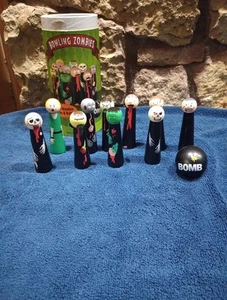 Bowling Zombies Tabletop Game Set 10 Wooden Pins & Wooden Ball Halloween - Picture 1 of 3