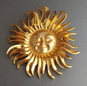 Gold Tone SUN Face Brooch Pin Celestial 2.25” - Picture 1 of 6