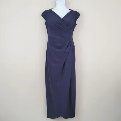 ALEX EVENINGS Size 12 Navy Ruched Beaded Full Length Scuba Knit Contour Dress - Image 1 of 4