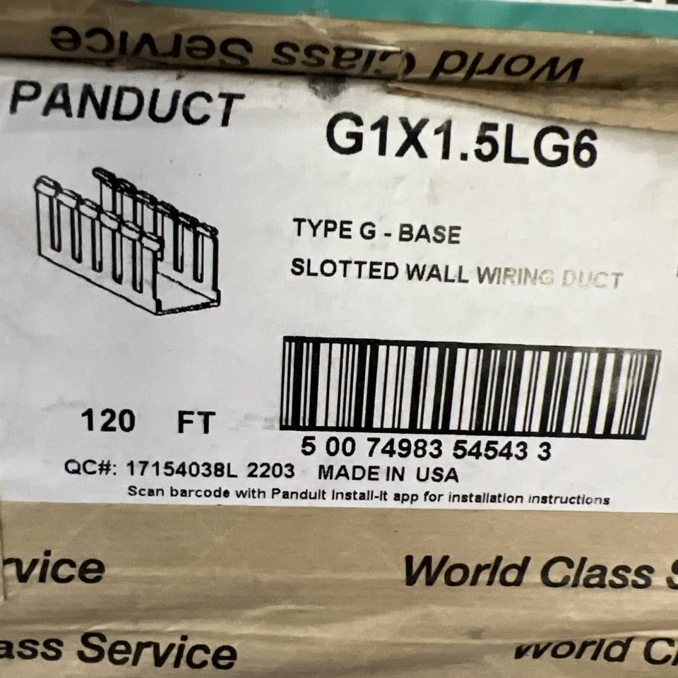6ft Length PANDUIT G1X1.5LG6 Wide Slot Wire Duct For Cable Management Gray