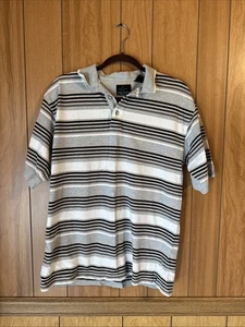 Greg Norman Collection Herren Polo M 100% Baumwolle Grau Hellbraun Streifen Golf Top - Bild 1 von 8