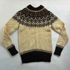 Vintage Woolrich Sweater Nordic Icelandic Fair Isle Wool Blend L Folk Cream 70s - Picture 1 of 7