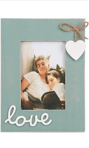 U/D Teal Picture Wood Frame for Love 4x6,Blue Heart Photo Frame - Picture 1 of 4