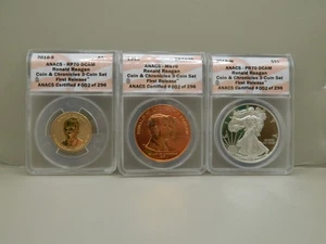 2016 RONALD REGAN COIN & CHRONICLES 3 COIN SET ANACS RP70,MS70,PR70 - Picture 1 of 12