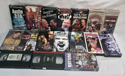 Wrestling WWF WWE Lot Of 17 VHS Tapes Stone Cold The Rock Triple H Undertaker - Image 1 of 4