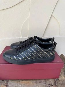 Bally Helmer Metallic Gold Logo All Over Print Leather Low Top Sneaker Shoes 8D - Picture 1 of 12