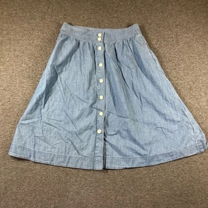 Talbots Button Front Skirt Womens 12 Light Blue A-Line Midi Chambray - Picture 1 of 9