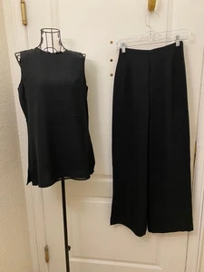 Vintage Excellent Ann Taylor Black 100% Silk Vest and Pant Suit Set Size 2 - Picture 1 of 12