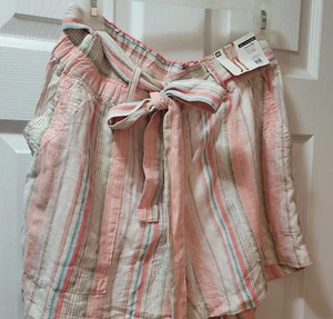 Zac & Rachel Womens Linen Striped Waist Belt Pull On Shorts Size M - Picture 1 of 5