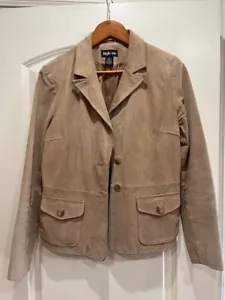 Style & Co Collection Suede Leather Blazer Jacket W Medium Chamois Tan Washable - Picture 1 of 2