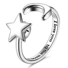 Star Moon Adjustable Anti Anxiety Rings Silver Stress Relief Spin Fidget Ring