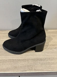 Evans Black Soft Sock Faux Suede Block Heel Ankle Boots UK 6 - Picture 1 of 10