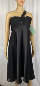 Scarlett Nite Black One Sleeve Beaded, Satin w/Chiffon Formal Dress, Missy Sz 16 - Picture 1 of 17