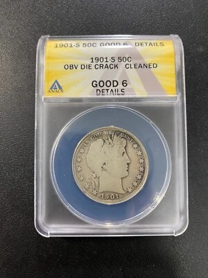 1901 S BARBER HALF DOLLAR ANACS G-6 DET - BETTER DATE HALF - CERTIFIED SLAB -50C - Image 1 of 2
