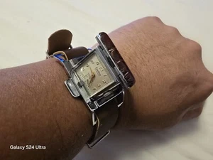 Vintage Landau Stainless Steel & Leather Manual Wind Men's Golf Watch - Picture 1 of 9