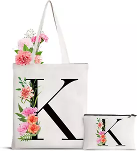 Letter Initial Canvas Tote Bag Personalized Present Bag Gift for Mother'S Day Br - Picture 1 of 12