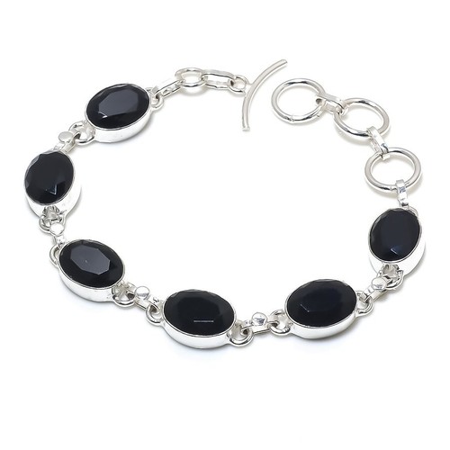 VALENTINO "Bracciale Gioielli Fatto a Mano Pietra Preziosa Spinello Nero 925 Taglia 7 8"