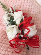 Wedding Flowers Ladies Corsage Red & Ivory