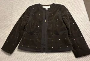 Doncaster braune Jacke Gr. 12 Nieten Blazer durchgehender Reißverschluss gebürsteter Stoff Wildlederoptik - Bild 1 von 9