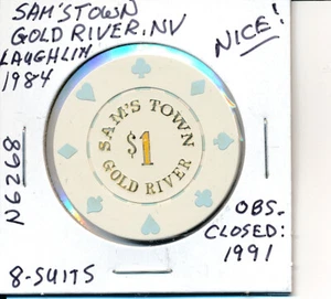 $1 CASINO CHIP -SAM'S TOWN GOLD RIVER LAUGHLIN NV 1984 8-SUITS #N6268 OBS CL '91 - Picture 1 of 2