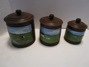 Bote de madera vintage 9 piezas Arte Popular Pastoral Amish pintado a mano con insertos años 60 - Imagen 1 de 13