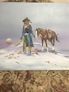 MICHAEL FARRELL HILL Original Acrylic Canvas 1985 "INDIAN SHERIFF" 24X30 - Picture 1 of 12
