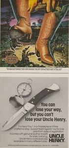 1982 Nocona Boots - Tarantulas / Schrade Uncle Henry Knife - 2 Ads Print Ad Art - Picture 1 of 2