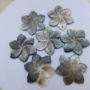 12Pcs MOP Natural Hand Carved Black Mother of Pearl Flower Pendants for Jewelry - Picture 1 of 6