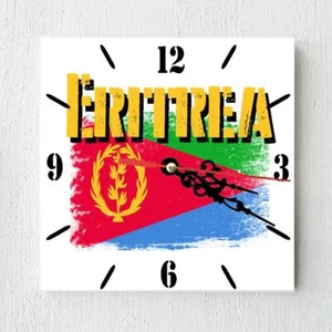 Eritrea Flag Wall clock patriots Wooden Tile Watch Support Décor - Picture 1 of 4