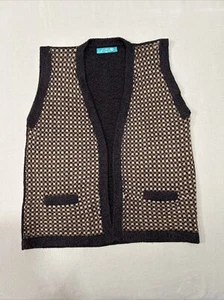 Sidrik's Cardigan Vest Women's M (40" Chest) Brown Checkered Alpaca Sweater Boho - Picture 1 of 8