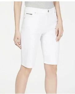 INC DAMEN Curvy Fit mittelhoher Bund weiß Denim Reißverschluss Tasche Bermuda Größe 8 - Bild 1 von 13