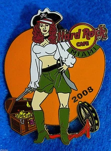 MIAMI CARIBBEAN PIRATE CAPTAIN GIRL SKULL & CROSS BONES Hard Rock Cafe PIN LE - Picture 1 of 1