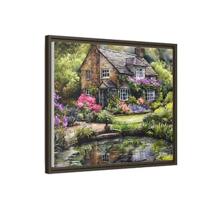 New England Framed Canvas Art Print, Cottage Floral Flower  Oil Painting - Picture 1 of 37