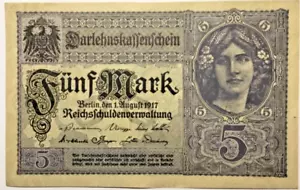 UNC Deutsches Reich 5 Mark 1917 Papiergeld Banknoten Geldschein - Bild 1 von 2