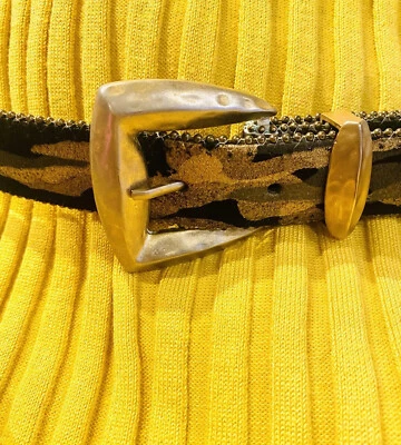 Cinturón de leopardo pintado metálico de gamuza Canadá siglo 1980 SM LATÓN MACHACADO Foto 1 de 4