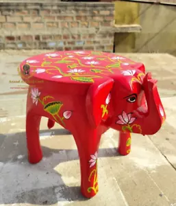 Wood Handmade Wooden Elephant Stool – Hand-Painted Indian Art Decor | Home Art - Picture 1 of 6