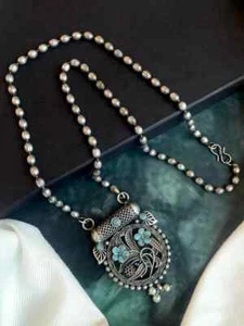Black Polish Costume Oxidized Pendant Necklace - Picture 1 of 3