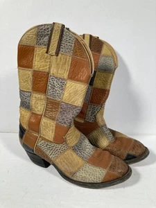 Vintage Honda Cowboy Stiefel El Paso Texas gesteppt Leder Patchwork 7638 - 9 1/2 D - Bild 1 von 8