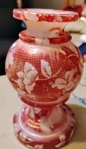 red and clear glass pillar vase floral design - Picture 1 of 2