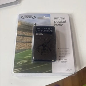 Radio AM FM negra Jensen PEQUEÑA con clip para cinturón y altavoz y conector para auriculares ( - Imagen 1 de 2