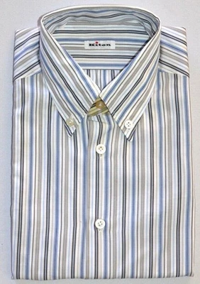 KITON Mens Handmade White Multi Stripe Slim Dress Shirt Size 15.75 NEW $600 - Image 1 of 4