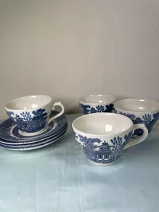Vintage Churchill England Blue Willow Teetasse & Untertasse Set - blau/weiß x4 - Bild 1 von 5