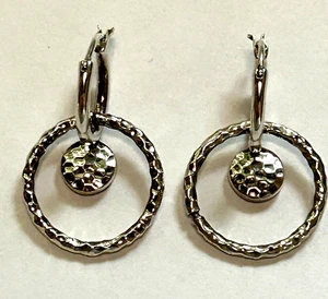 John Hardy Sterling Silver 925 Hammered Hoop Earrings Dangle - Picture 1 of 5