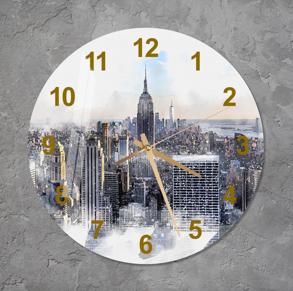 Reloj de pared de vidrio templado de Nueva York arte de pared, regalo contemporáneo para el hogar Foto 1 de 4