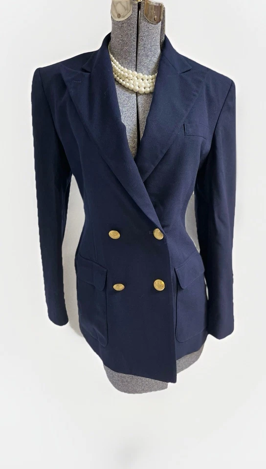 Blazer Ralph Lauren Talla Pequeña 8P Chaqueta Doble Pecho Vintage Polo Lana Azul Foto 1 de 4